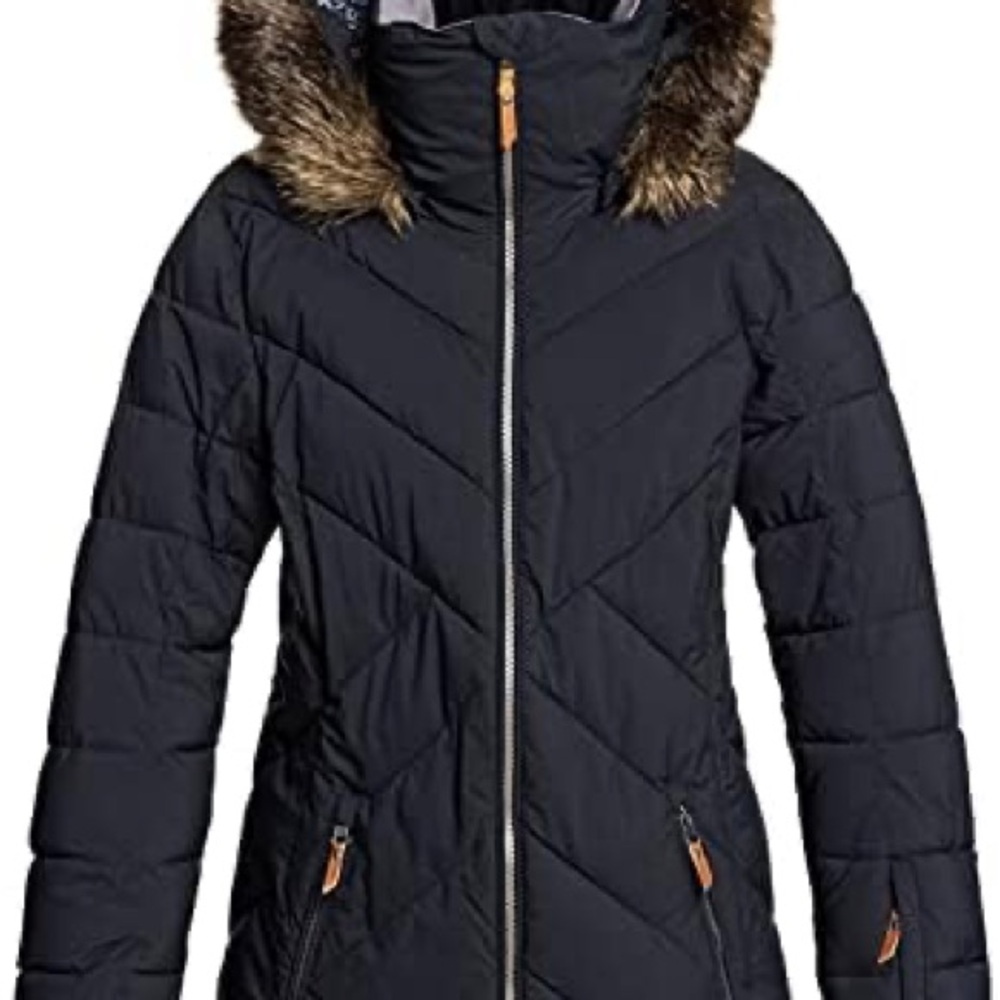 Roxy Black Ski Jacket with Faux Fur Hood